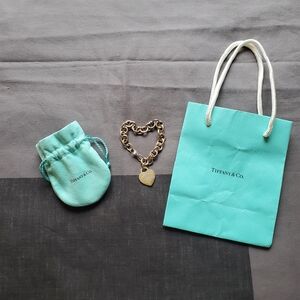 Tiffany & Co 925 Silver Please Return To New York Heart Tag Charm 7” Bracelet